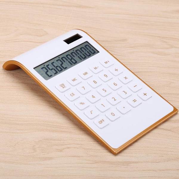 Räknare, Slank Elegant Design, Kontor/Hem Elektronik, Dubbeldrivna Desktop-räknare, Solenergi, 10 Siffer, Lutad LCD-display