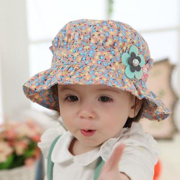 Spädbarnshatt vår och höst flicka fiskarhatt prinsessbassänghatt baby solhatt，blå