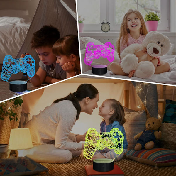 3D-spillkontrolllampe spillkonsoll nattlampe 3D-illusjonslampe for barn, 16 farger som endres med fjernkontroll, spillrom spillgave