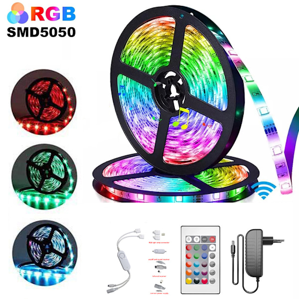 Dotpet LED-lampor 5m med 24-tangenters Ir-fjärrkontroll LED-lampor för sovrum, 5050 RGB LED-remsor LED-lampor för rumsfestdekoration