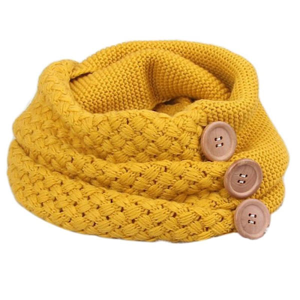 Dam Vinter Chunky Virkad Stickad Cirkel Loop Infinity Scarf Med 3 Knappar Dekor Enfärgad Krage Halsduk Sjal