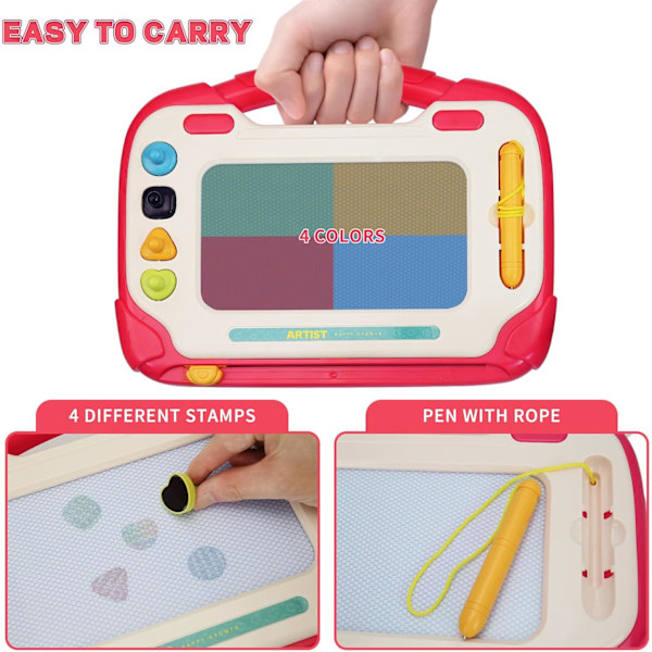 Magnetisk rittavla för barn, leksaker för 2-årig flicka, klottertavla skrivplatta för småbarn 1-3 år, reseleksaker för småbarn, red