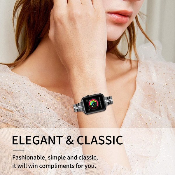 Diamantsett Metallurrem Iwatch Kompatibel med SE Serie 6/5/4 Rem --- Svart（40mm）