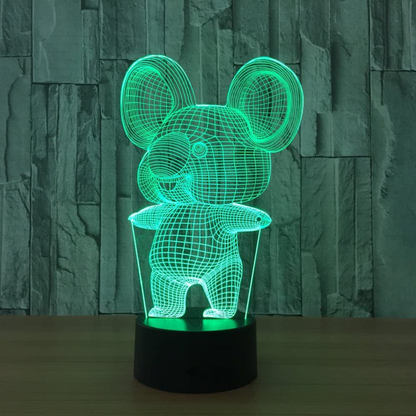 Koala 3D optisk illusionslampe 7 farver skift og touch knap børn børn sengebord LED natlys