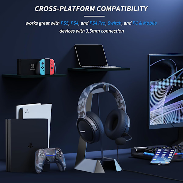 Peliheadset, jossa mikrofoni PC:lle, PS5:lle, PS4:lle, Xbox onelle, Switchille, langallinen Audifonos Gamer -kuulokkeet mikrofonilla Playstation 4|5 Xbox 1-Camo