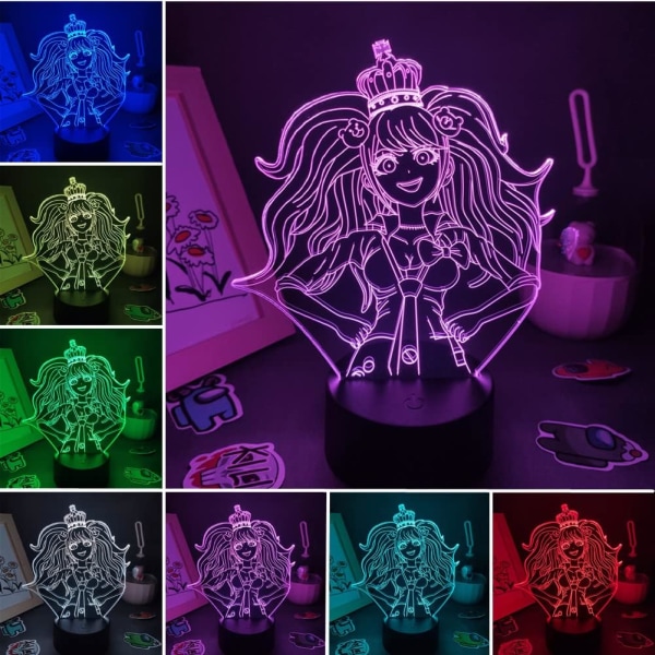 3D nattlampor för barn Junko Enoshima figur Anime Led Illusion Lamp Flickor sovrumsdekor 16 färgförändringar skrivbordslampa med fjärrkontroll