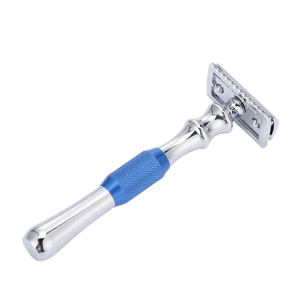 Man Shaving Razor Classic Double Edge Razor and Base Safety Shave (Blue Razor   Base)