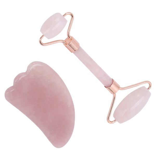 Dubbelhuvud Roller Massager Ansiktskropp Gua Sha Skrapbräda Massageverktyg SetRosa