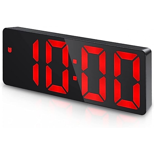 Led digital väckarklocka i sovrummet, temperaturdisplay, justerbar ljusstyrka, 12/24h displayklocka för tunga sovandes - Röda siffror