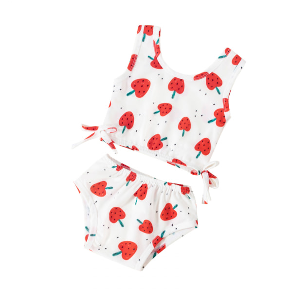 Söt delad väst för flickor Baddräkt Strawberry Flower Bikini Set --- Strawberry（Storlek 110）
