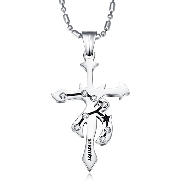 Wekity Herrar Rostfritt Stål CZ Horoskop Zodiak 12 Konstellation Kors Hänge Halsband Födelsedagspresent