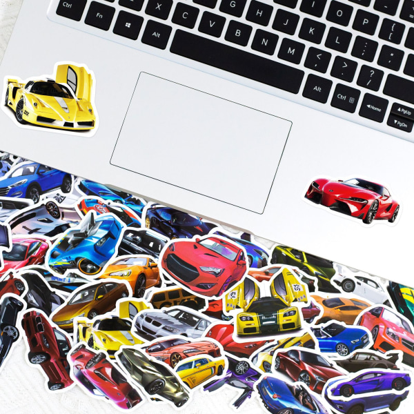 Tegneserie Superbil Racingstickers, Sæt med 50, Vandtætte og UV-bestandige, Fantastiske til alle dine gadgets