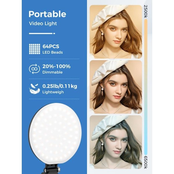 Smiling Shark Valokuvausvalo, LED-videovalo klipsillä, 2500mAh ladattava CRI 97+ treen Värilämpötila Himmennettävä Cold Shoe M
