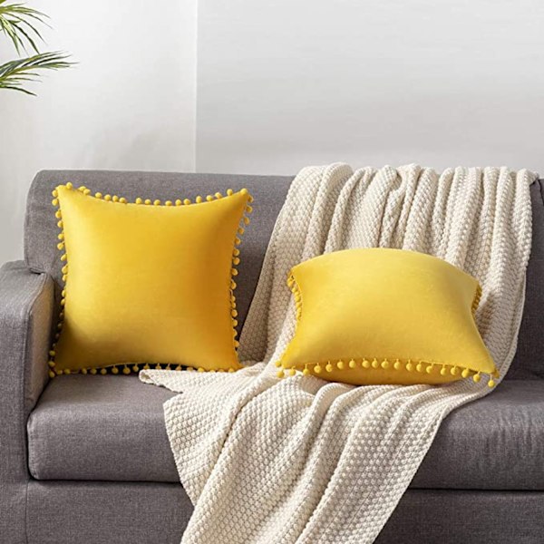Kuddfodral 16x16 tum / 40x40 cm 2-pack Mysig Mjuk Pompom Sammet Fyrkantig Dekorativ Kuddfodral för Lanthus Dekoration (Höst Doft)