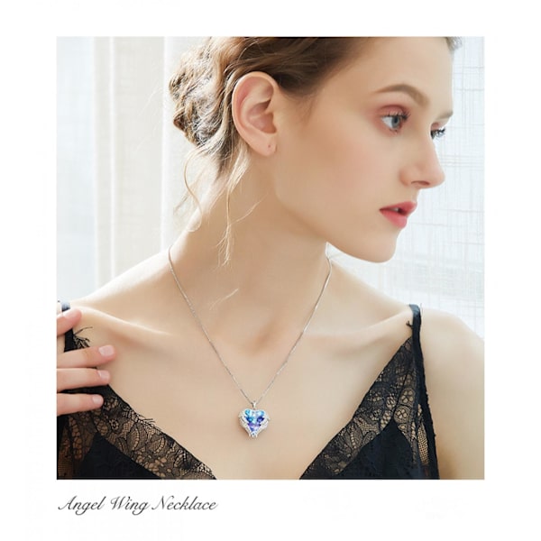 Halsband med havshjärta, kvinnliga änglavingar, kristall, kragehalsband -----Lila