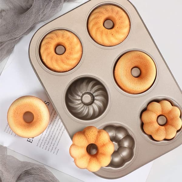 Beasea Donutformar för Bakning 6-Hål, 2-Pack Doughnut Bakplåt Icke-Klibbig, Donut Hålform Donut och Bagelform, Kolstål Mini