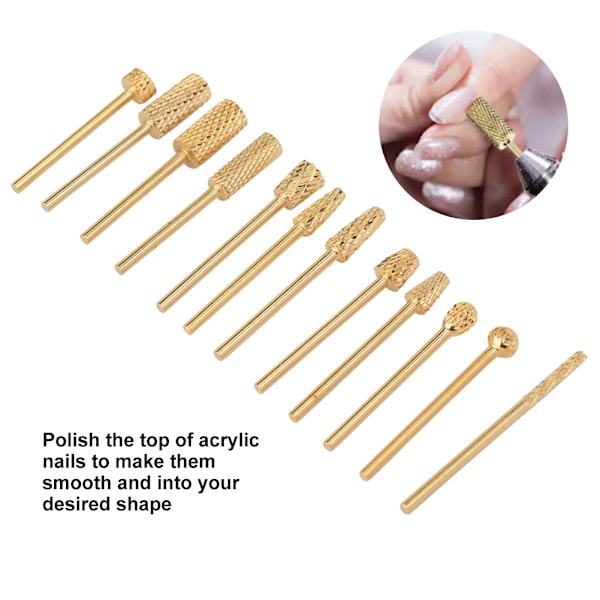 12 st/set Legering Volfram Stål Guld Nagelborr Bits Fil Slipning Huvud Manikyr Vård Verktygssats