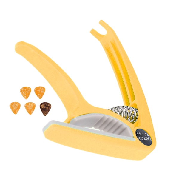 Elektrisk gitarr capo ABS snabb frigöring Ukulele gitarr capo set med 5PCS gitarr plektrum för mandolin banjo gul