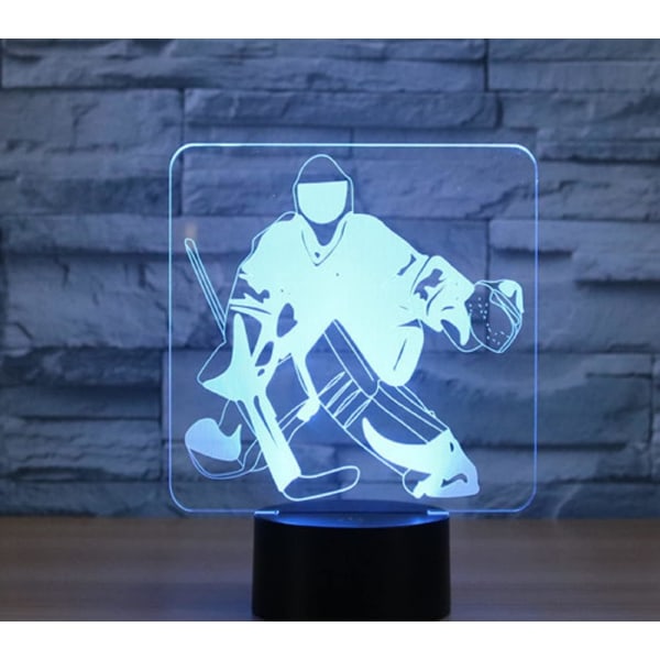 WJ 3D Hockey Målvakt Fjärrkontroll 16 Färg Nattljus Illusion Akryl LED Bordslampa Barn Sovrum Skrivbord Inredning Födelsedagspresenter Leksak