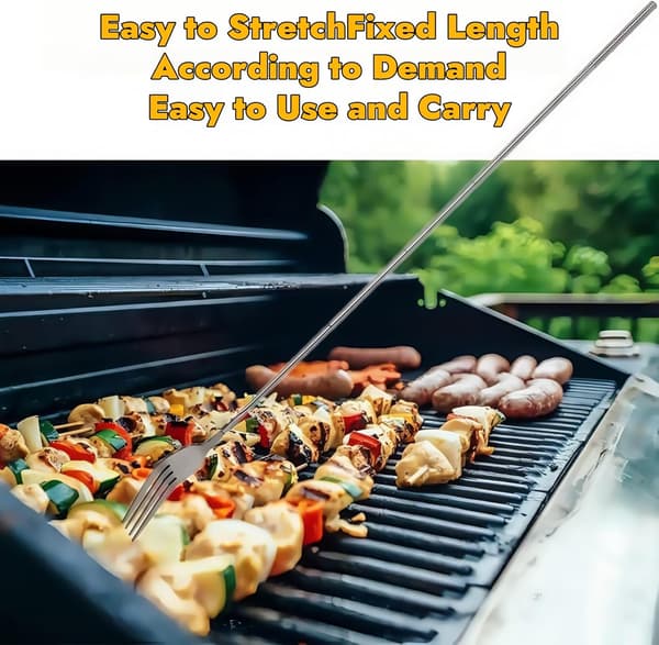 Infällbar Gaffel 22-65cm, Utdragbar Rostfri Långskaftad Gaffel för Grillning, Camping & Utomhusmatlagning - Hållbar Middag