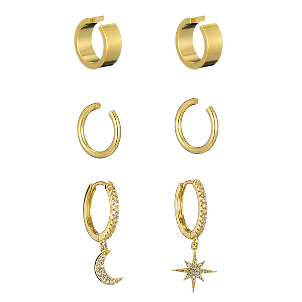 3 stk. Funklende øremanchetter pakke Guld Dainty Helix øreringe Huggie Stud Cuff øreringe til kvinder Øreringsæt | Clip On Brusk
