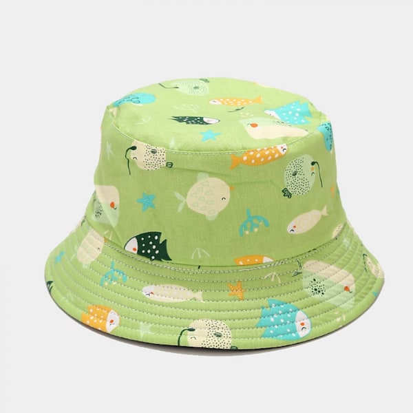 AVEKI Unisex Havsdjursmönstrad Bucket-hatt Dubbelsidig Bärbar Reversibel Fiskarhatt