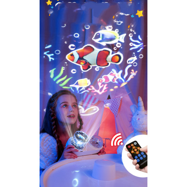 Ocean Light-projektor Nattlampa för barn, 360° roterande projektor och sensorljus med timer, 6 färger projektorlampa för barn Baby Girl Room Inredning