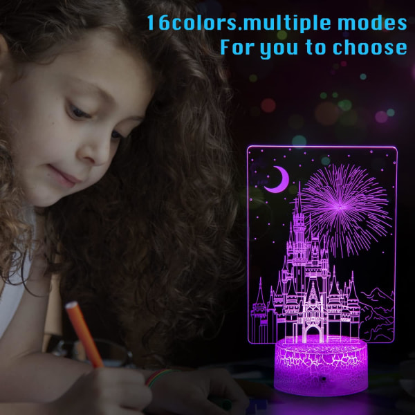 WJ Creative 3D Illusion lampe Slot Natlys med fjernbetjening og smart touch 7 farver + 16 farver skiftende dæmpbar Slot Børne Natlys Fødselsdagsgave