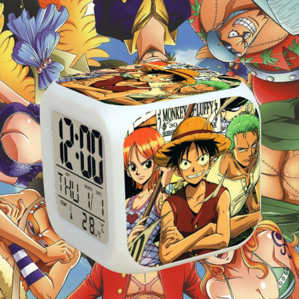 Anime Alarm Clock One Piece LED Square Clock Digital Alarm Clock with Time, Temperature, Alarm, Date