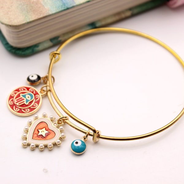 Dam Evil Eye Roséguld Charm Armband Justerbart Armband Turkisk Blå Öga Etnisk Stil Armband