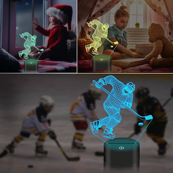 Hockeygrejer Presenter för Barn Pojkar, Ishockey Spelare 3D Lampa LED Nattlampa för Pojkar Män Sovrum Dekoration, Hockey Tillbehör Presenter f