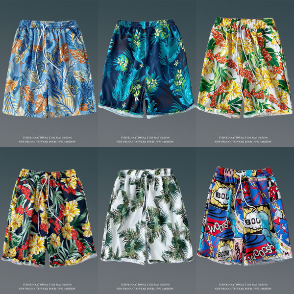 Flower Flat Front Casual Aloha Hawaiian Shorts-STK003 för män
