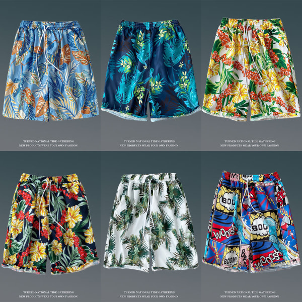 Flower Flat Front Casual Aloha Hawaiian Shorts-STK012 för män