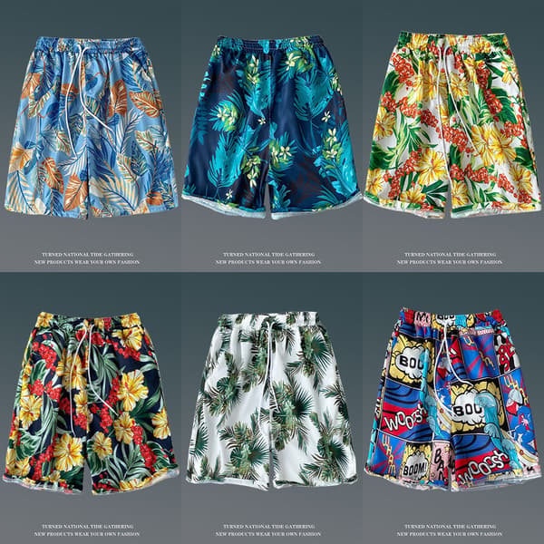 Mænds Blomster Flade Front Afslappede Aloha Hawaiianske Shorts-STK012