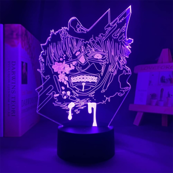 3D-nattlampa Anime Ken Kaneki Figur Akryl LED Illusion Lampa för sovrumsinredning Bordslampa USB 7/16 färger Fjärrkontroll Touch Switch Tokyo Food Seed