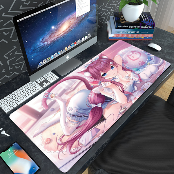 Spel Yuanshen tecknad kontors tangentbord dator skrivbordsunderlägg stort kreativt underlägg vattentätt smutsavvisande tjock musmatta，400*900*3mm