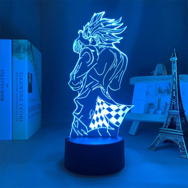 Anime 3D Illusion Natlampe Jotaro Kujo Akryl LED Lys til Værelse Dekoration Børn Julegaver Manga Skrivebordslampe (16 Farver med Fjernbetjening)