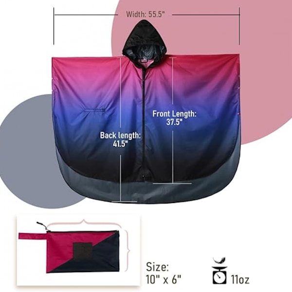 Aikuisten unisex hupullinen sadeponcho taskuilla - Monipuolinen vedenpitävä sadetakki kaikkiin ulkoiluseikkailuihin Red, blue and black