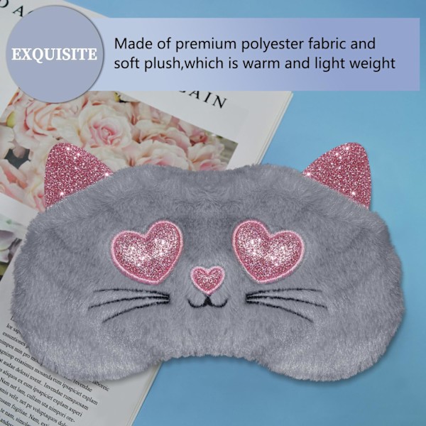 Söta Sömnmasker Cartoon Djur Katt Ögonmask Mjuk Plysch Sovmask Resa Blindfold Ögonlock Rolig Kattunge Ögonskydd för Barn Flickor