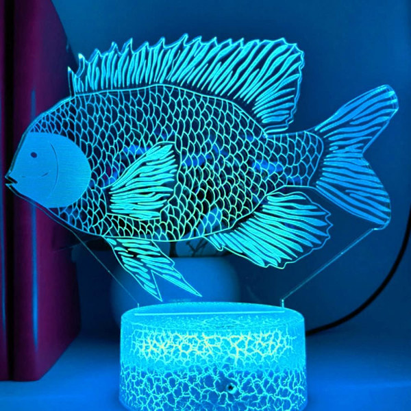 WJ 3D fisk nattlampa bord skrivbord optisk illusion lampor 7 färger växlande lampor LED bordslampa jul hem kärlek födelsedag barn barn dekor leksak present
