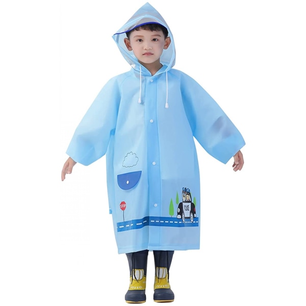 Barn Regnjacka Barn Poncho Barn Regnjacka Barn Regndräkt Lätt regnkläder Reflekterande Återanvändbar med huva, bilblå, XL