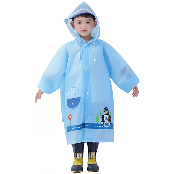 Børns Regnfrakke Børns Poncho Børns Regnjakke Børns Regntøj Let Regnbeklædning Reflekterende Genanvendelig med Hætte, Bil Blå, 3XL