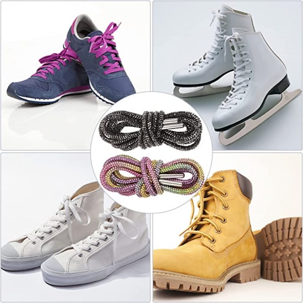 2 st Rhinestone Glitter Rep Shoelaces Crystal Skosnören Bling Bling Dragsnöre Rep Snören Blanka Runda