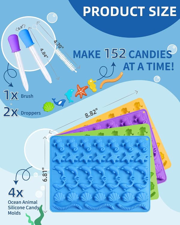 Silikon Gummyforme, Ocean Hard Candyforme Inklusive Orm, Delfiner, Blæksprutter, Søstjerner, Skaller, Hvaler, Havhest, BPA Fri, Pin
