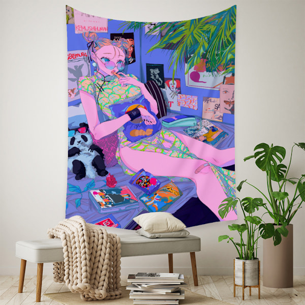 Wekity Anime Gobelin Æstetisk Kunst Hjem Baggrund Stof Dekoration Gave Boho Gobelin til Stue Soveværelse Dekoration (614-23, 51 X 59 tommer )