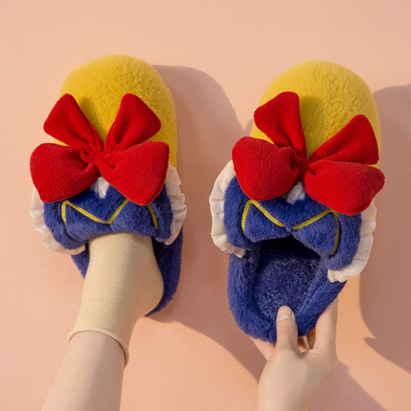 Bowknot Cotton Tofflor Dam Vinterhem Varma Mjuksulor Inomhus Halkfri vinter（6-6,5）