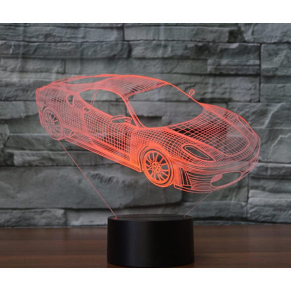 WJ 3D Luksusbil Fjernkontroll 16 Farger Nattlys Illusjon Akryl LED Bordlampe Sengelampe Barn Soverom Skrivebord Dekor Bursdagsgaver Leke for Barn