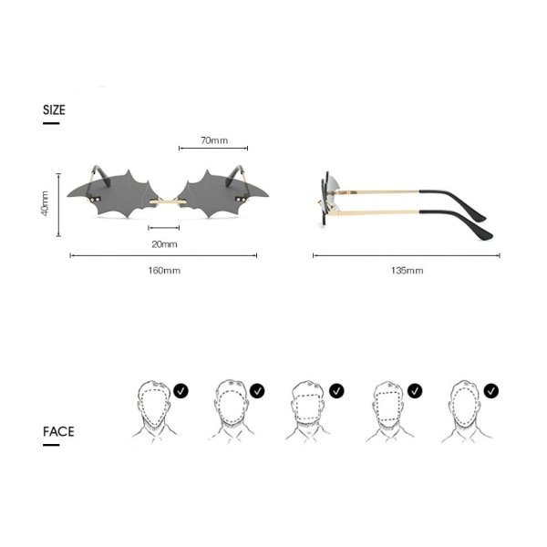 Hjerte solbriller til mænd/kvinder Rimless fest unikke solbriller metal bal Halloween farverige briller