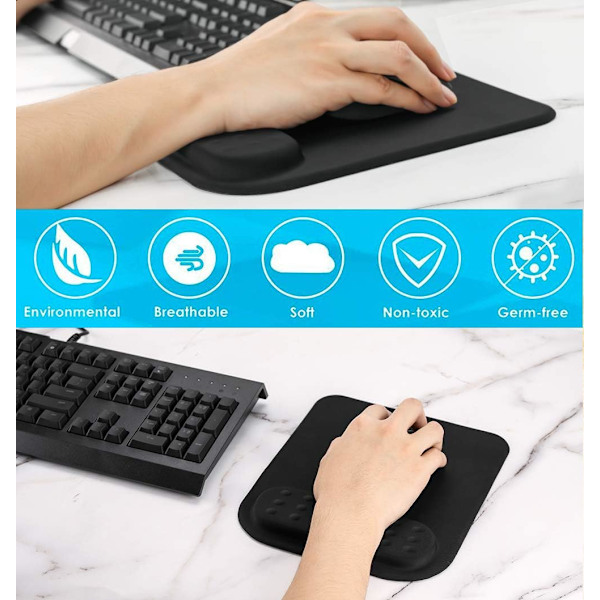 Ergonomisk Musmåtte med Hukommelsesskum Håndledsstøtte, Komfortabel Computer Musmåtte til Laptop, Smertelindrende Håndledsstøtte med Anti-Skrid