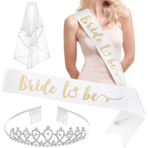 Bachelorette Party Bride To Be Decorations Kit - Brudduschdekorationer | Sash For Bride, Rhinestone Tiara, Veil + Bride Tribe Tatueringar